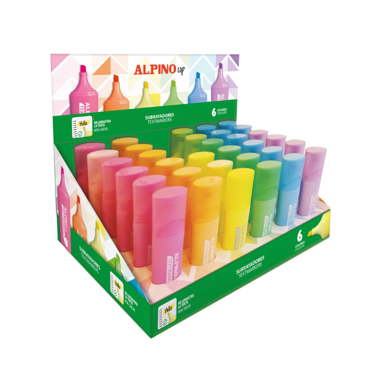 Rotulador fluorescente alpino up expositor de 36 unidades colores surtidos