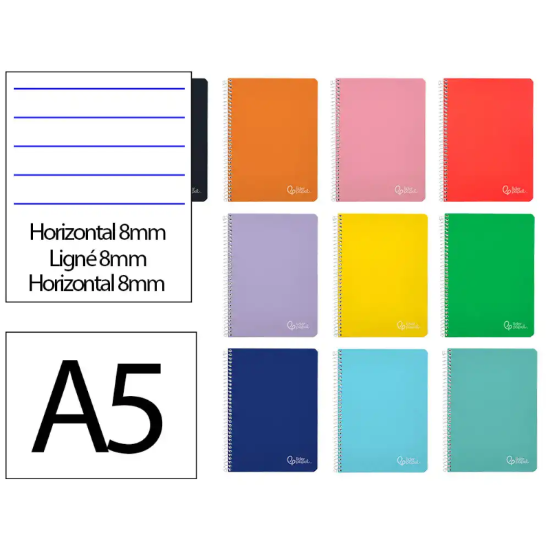 Cuaderno espiral liderpapel a5 witty tapa dura 80h 90gr rayado horizontal 8mm con margen colores surtidos