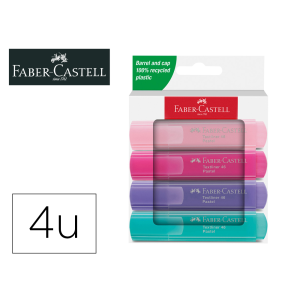 Rotulador faber castell fluorescente textliner 46 pastel estuche 4 unidades colores surtidos