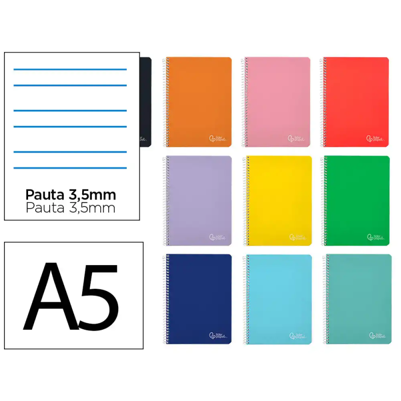 Cuaderno espiral liderpapel a5 witty tapa dura 80h 90gr pauta ancha 3,5mm con margen colores surtidos