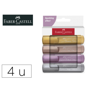 Rotulador faber castell fluorescente textliner 46 metalico estuche de 4 unidades colores surtidos