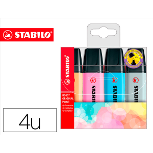 Rotulador stabilo boss fluorescente 70 pastel estuche de 4 unidades colores surtidos