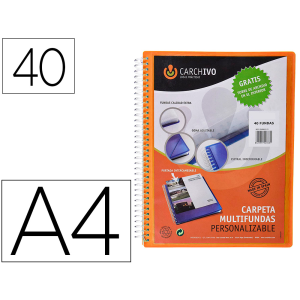 Carpeta carchivo archivex polipropileno canguro naranja escaparate con espiral 40 fundas cierre gomas din a4