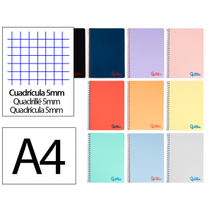 Cuaderno espiral liderpapel a4 wonder tapa plastico 80h 90gr cuadro 5mm con margen colores surtidos