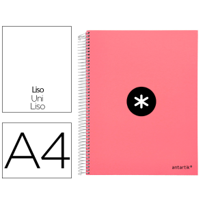 Cuaderno espiral a4 micro antartik tapa forrada 120h 90 gr liso 5 bandas 4 taladros color coral