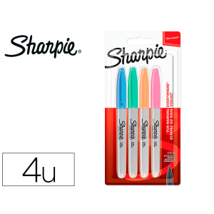 Rotulador sharpie permanente fino blister 4 unidades colores pastel surtidos