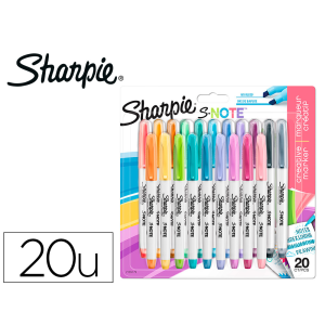 Rotulador sharpie permanente s-note punta biselada trazo 1,2 /3,87 mm blister 20 unidades colores surtidos