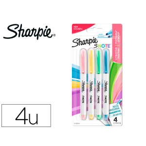 Rotulador sharpie permanente s-note punta biselada trazo 1,2 /3,87 mm blister 4 unidades colores surtidos