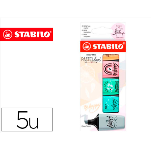 Rotulador stabilo boss mini pastel love estuche de 5 unidades colores surtidos