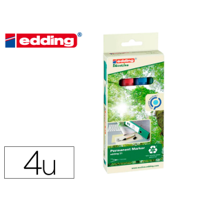 Rotulador edding 21 marcador permanente ecoline 90% reciclado bolsa 4 colores surtidos punta redonda 1,5-3