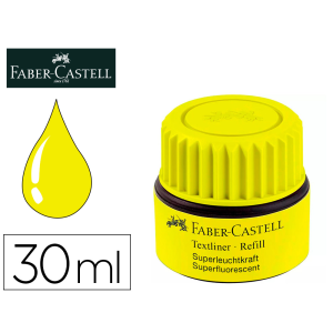 Tinta rotulador faber castell textliner fluorescente 1549 con sistema capilar color amarillo bote 30 ml