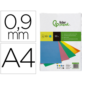 Tapa encuadernacion liderpapel carton a4 0,9mm azul fluor paquete de 50 unidades