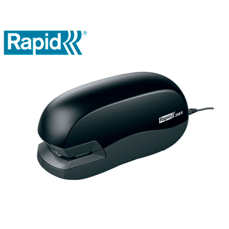Grapadora rapid electrica 20ex fixativ capacidad de grapado 20 hojas usa grapas 24/6 y 26/6 color negro
