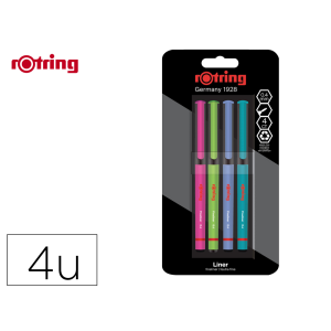 Rotulador rotring fineliner punta metalica 0,4 mm pack de 4 colores surtidos