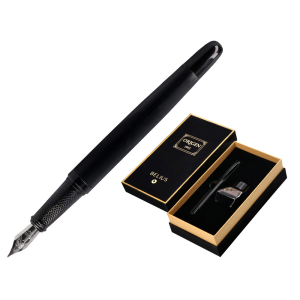 Pluma y frasco de tinta belius origen 1995 aluminio textura cepillada color negro tinta negra caja diseño