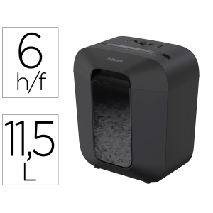 Destructora de documentos fellowes lx25 capacidad 6h seguridad p4 grapas clips y tarjetas papelera 11,5 l