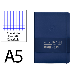 Cuaderno con gomilla antartik notes tapa dura a5 hojas cuadricula azul marino 100 hojas 80 gr fsc