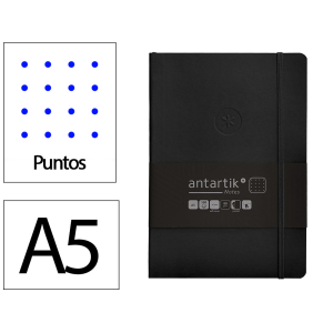 Cuaderno con gomilla antartik notes tapa blanda a5 hojas puntos negro 80 hojas 80 gr fsc