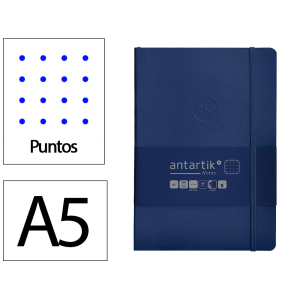 Cuaderno con gomilla antartik notes tapa blanda a5 hojas puntos azul marino 80 hojas 80 gr fsc