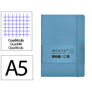 Cuaderno con gomilla antartik notes tapa blanda a5 hojas cuadricula azul claro 80 hojas 80 gr fsc