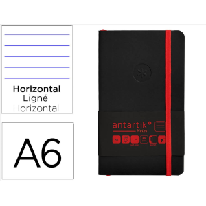 Cuaderno con gomilla antartik notes tapa blanda a6 rayas negro y rojo 100 hojas 80 gr fsc