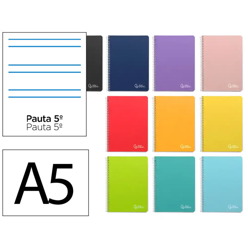 Cuaderno espiral liderpapel a5 witty tapa dura 80h 90gr rayado montessori 5 mm colores surtidos