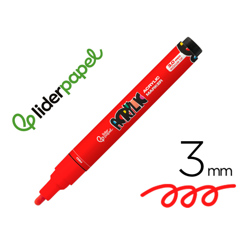 Rotulador liderpapel acrylic base agua todo tipo de superficie punta redonda 3 mm rojo