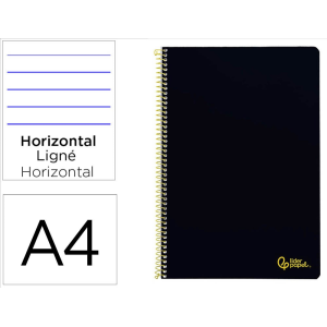 Cuaderno espiral liderpapel a4 smart tapa blanda 80h 75gr rayado horizontal con margen color negro