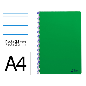 Cuaderno espiral liderpapel a4 smart tapa blanda 80h 75gr pauta 2,5mm con margen color verde