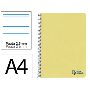 Cuaderno espiral liderpapel a4 wonder tapa plastico 80h 90gr pauta estrecha 2,5mm con margen color amarillo
