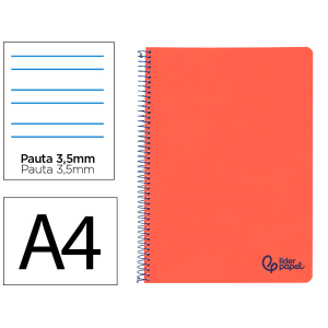 Cuaderno espiral liderpapel a4 wonder tapa plastico 80h 90gr pauta ancha 3,5mm con margen color rojo