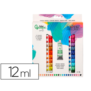 Pintura gouache/tempera liderpapel caja de 24 tubos de aluminio de 12 ml colores surtidos