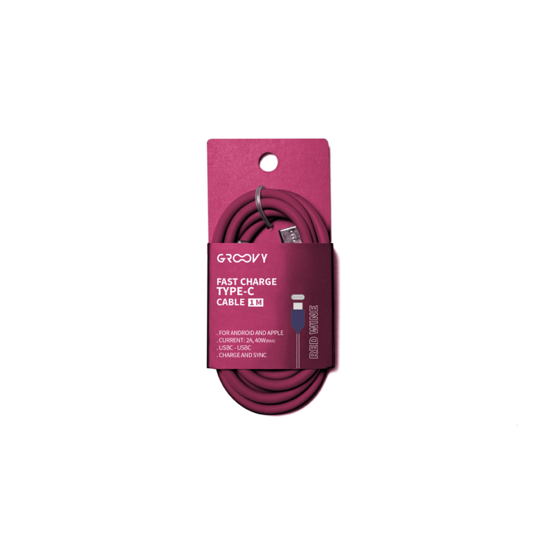 Cable groovy tipo c a tipo c carga rapida longitud 1 mt color rojo