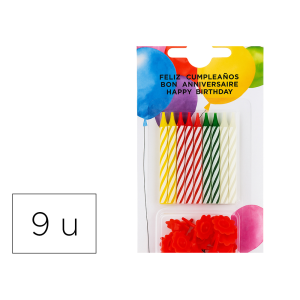 Velas cumpleaños con soporte blister de 20 unidades colores surtidos