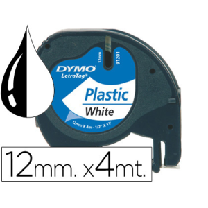 Cinta dymo plastico 12mmx4mt negro/blanco perla para maquina letratag 91201