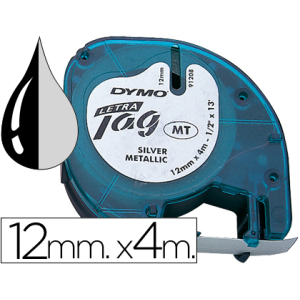 Cinta dymo metalizada 12mmx4mt -negro/plata para letratag