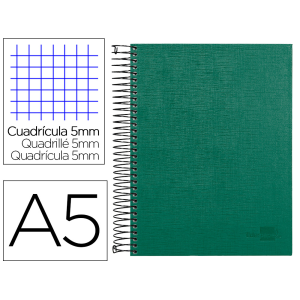 Cuaderno espiral liderpapel a5 micro papercoat tapa forrada 140h 75gr cuadro5mm 5 banda s 6 taladros verde