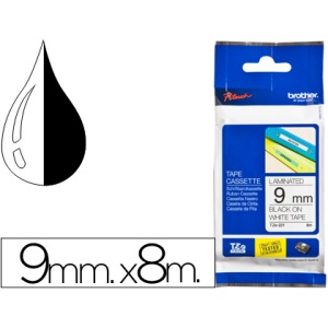 Cinta brother tze221 blanco-negro 9mm longitud 8 mt