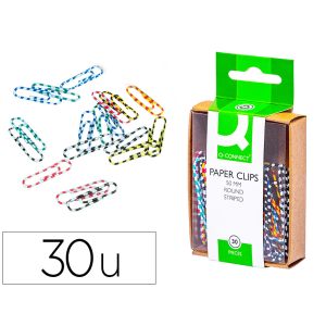 Clips colores rayados q-connect 50 mm caja de 30 unidades colores surtidos