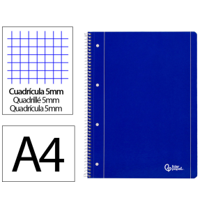 Cuaderno espiral liderpapel a4 micro serie azul tapa blanda 80h 75gr cuadro 5mm con mar gen 4 taladros azul