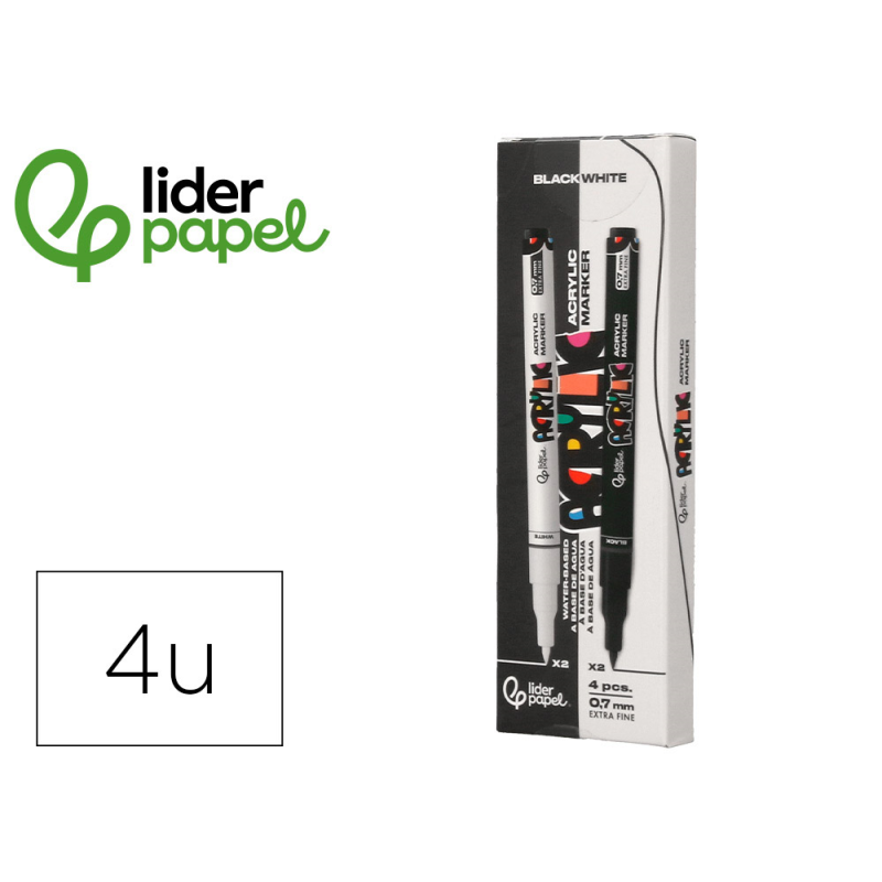 Rotulador liderpapel acrylic base agua todo tipo de superficie punta fina 0,7 mm caja de 4 perfiladores