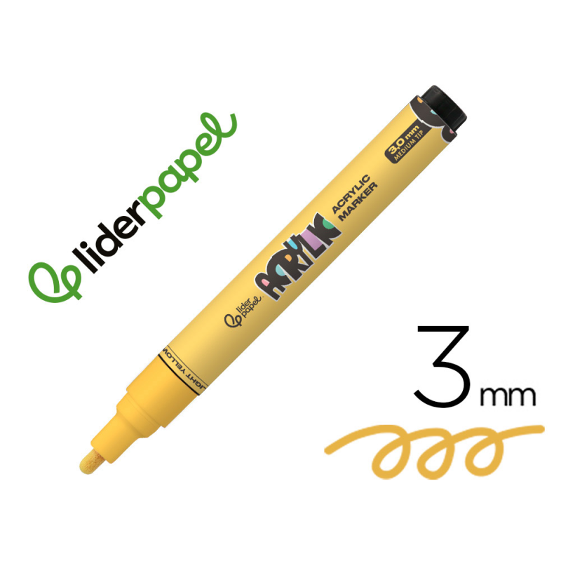 Rotulador liderpapel acrylic base agua todo tipo de superficie punta redonda 3 mm amarillo claro
