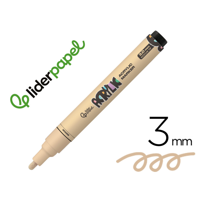 Rotulador liderpapel acrylic base agua todo tipo de superficie punta redonda 3 mm beige