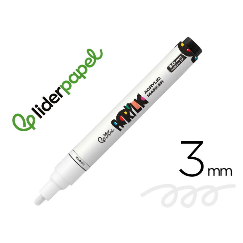 Rotulador liderpapel acrylic base agua todo tipo de superficie punta redonda 3 mm blanco