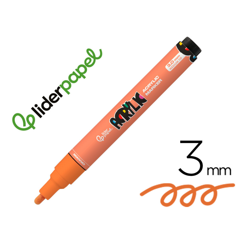 Rotulador liderpapel acrylic base agua todo tipo de superficie punta redonda 3 mm naranja