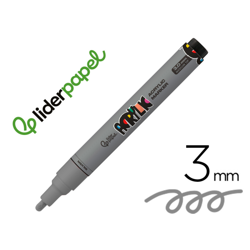 Rotulador liderpapel acrylic base agua todo tipo de superficie punta redonda 3 mm plata