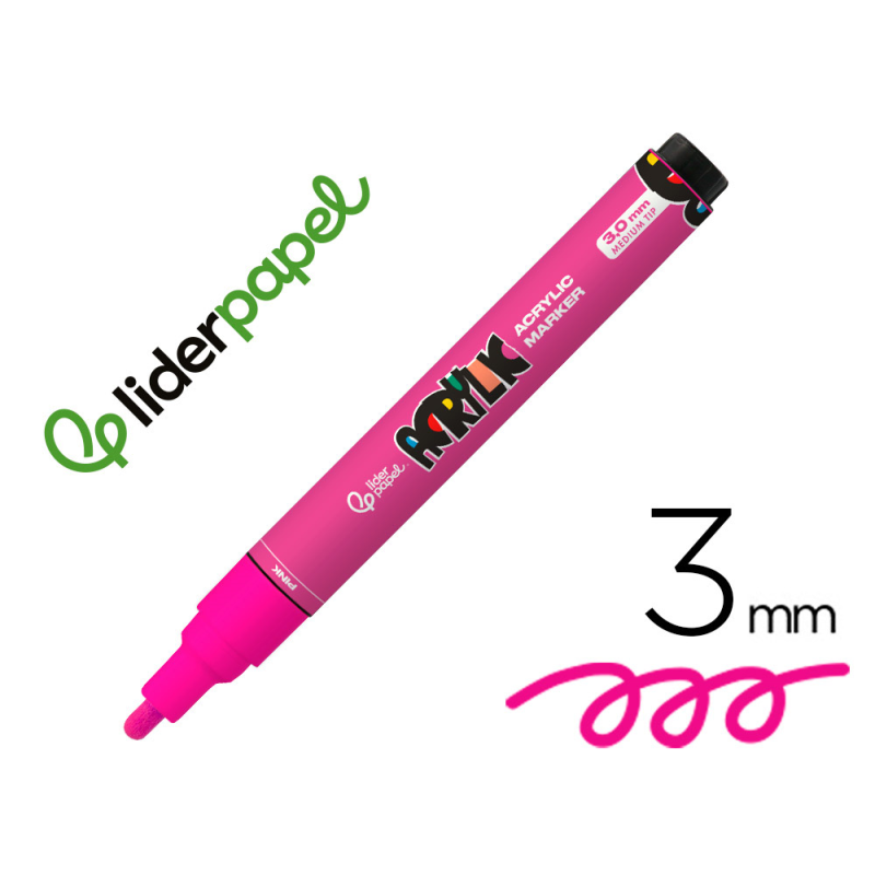 Rotulador liderpapel acrylic base agua todo tipo de superficie punta redonda 3 mm rosa
