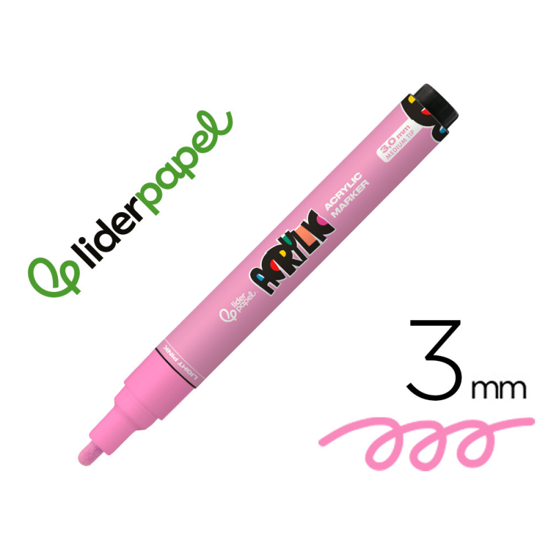Rotulador liderpapel acrylic base agua todo tipo de superficie punta redonda 3 mm rosa claro