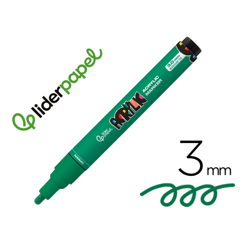 Rotulador liderpapel acrylic base agua todo tipo de superficie punta redonda 3 mm verde