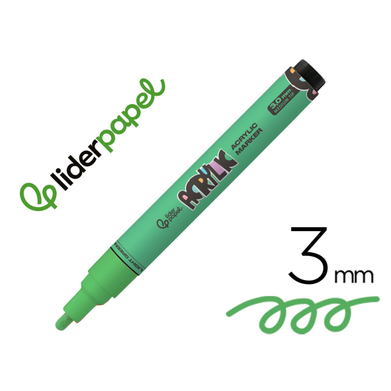 Rotulador liderpapel acrylic base agua todo tipo de superficie punta redonda 3 mm verde claro
